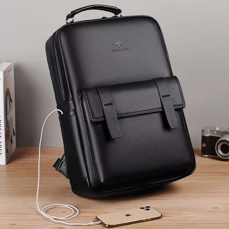 Laptop Backpack 15.6 - Men's luxury leather backpack with USB