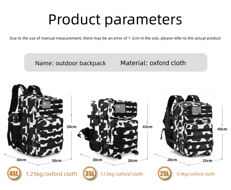 45L/35L/25L Tactical Backpack  - огляд і ціна Hiking Backpack Waterproof